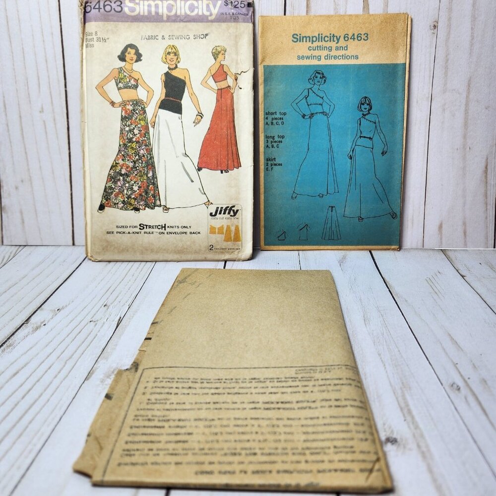 Vintage 70's Simplicity 5463 HALTER TOP Maxi Skirt Woman Size 8 Pattern Uncut